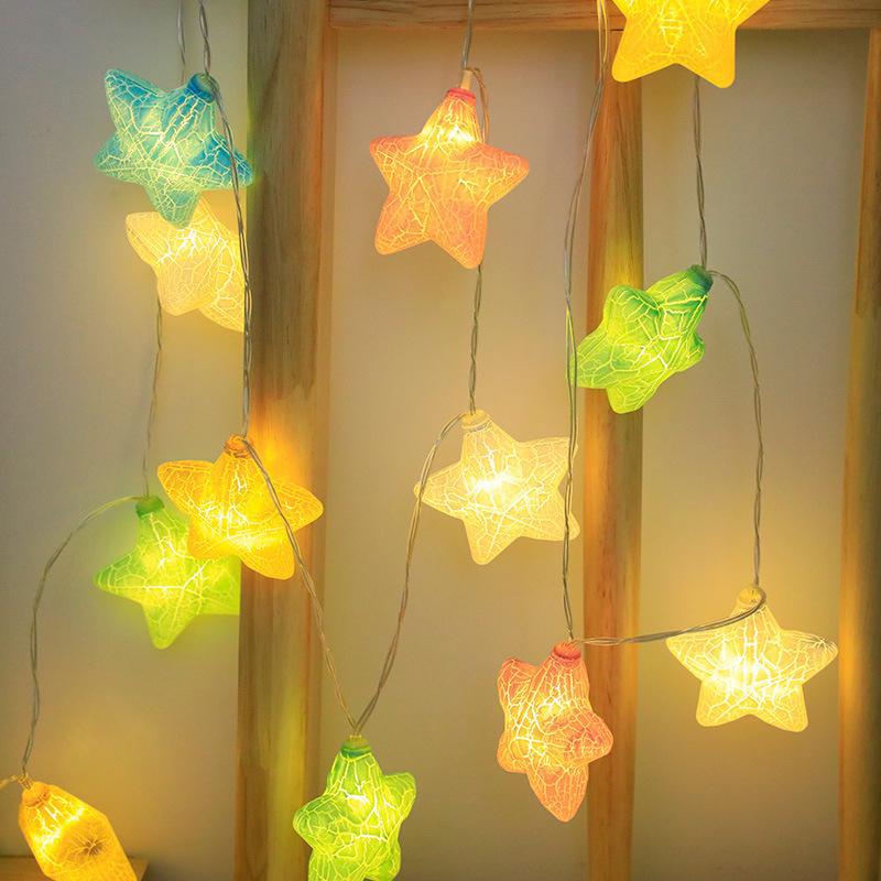 Guirlande Lumineuse Led Craquelée Avec Boîtier À Piles, Luminaire Décoratif Suspendu En Forme D'Étoile Craquelée