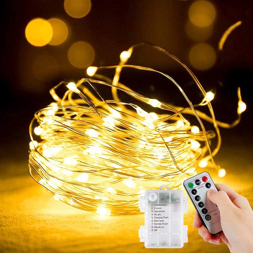 Guirlandes Lumineuses, (2 Pièces En Jaune Chaud) Lot De 5m 50led Guirlandes À Piles, Guirlande Lumineuse Intérieure Extérieure En Fil De Cuivre, Déco