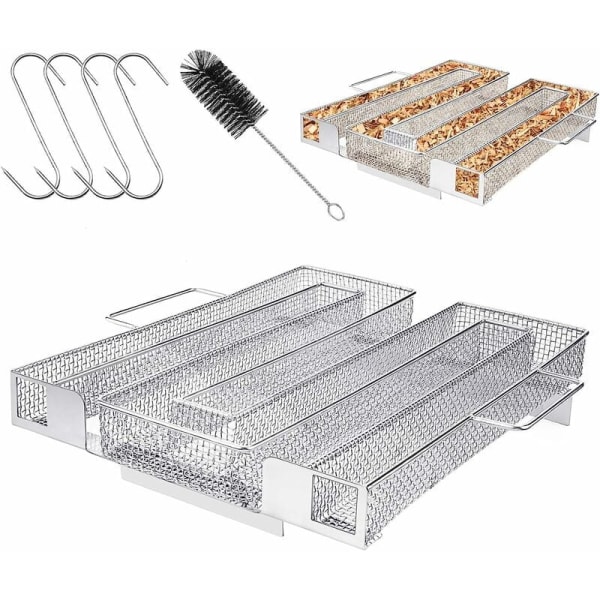 Stainless Steel Cold Smoke Generator For Professional Smoker, Pellet Smoker Box Smoking Meat Fish Vegetable Bbq, With Cleaning Brush And Hooks（m）