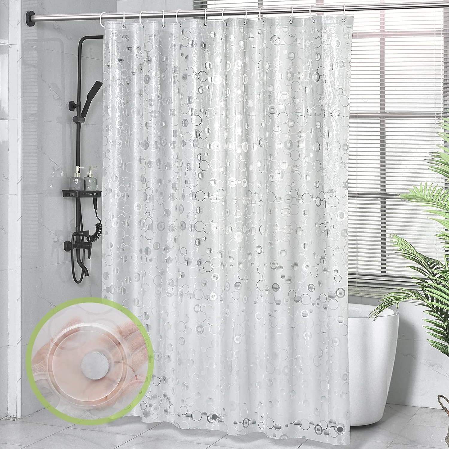 Rideau De Douche Transparent Anti-moisissure, 180 X 180 Cm Eva Imperméable, Avec 12 Anneaux