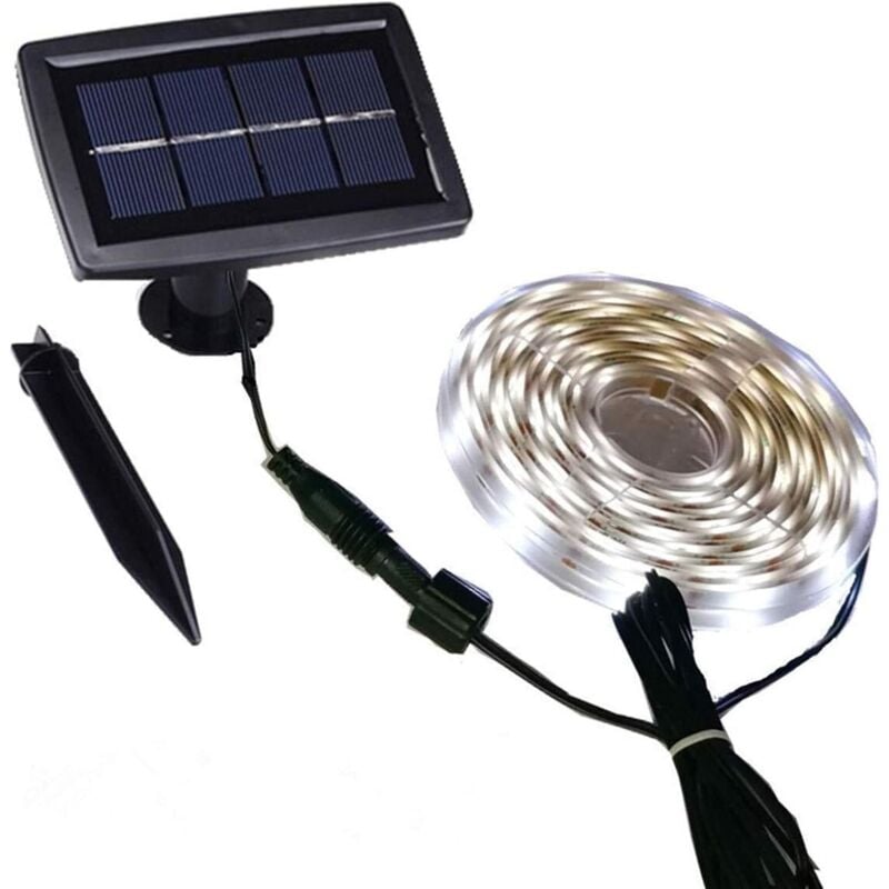 Bande Lumineuse Solaire Extérieure Étanche Marche/arrêt Automatique 2 Modes Flexible Et Découpable Auto-adhésif 5 M 150 Leds Barre Lumineuse Fenêtre Escaliers Toit Terrasse Passerelle Clôture Décorati