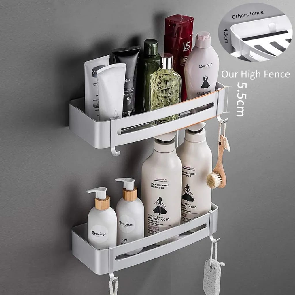 Befestigung Des Badhalters Ohne Bohren Badezimmerablage, 2-schicht-edelstahl-aluminium-legierung Badezimmer-duschablage Duschkorb F眉r Shampoo