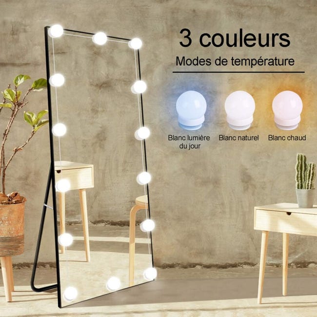 Kit De Bande Lumineuse Led Pour Miroir De Courtoisie, Miroir Mural, Avec Alimentation, 3 Modes De Couleur (sku Produit : 95197228 Sku Offre : Lehuamwj183)