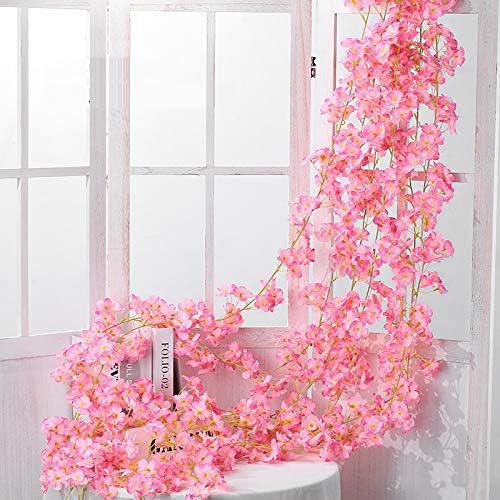 2 Pcs - Foncé Rose 180 Cm / 70 Pouces Fleur Artificielle Fleur De Cerisier Rotin Mariage Fleur De Cerisier Rotin Chane Décoration Suspendue Fleur Déc