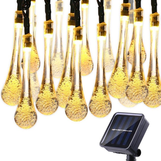 Guirlande Lumineuse Solaire D'Extérieur, 6 M, 30 Led, Étanche, Forme De Goutte D'Eau, Éclairage Décoratif D'Ambiance (blanc Chaud) (sku Produit : 96866953 Sku Offre : Mkh25.7.25-7)