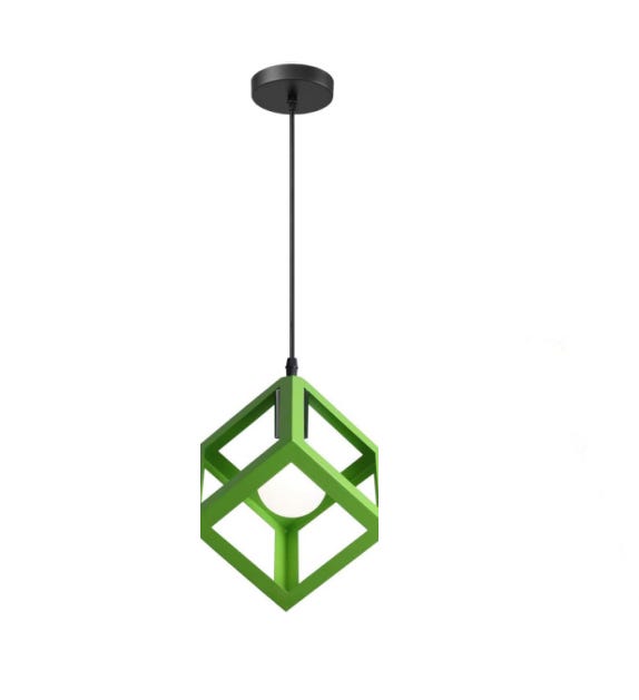 Suspension Luminaire Moderne Lustre Forme Cube Lampe De Plafon De Style Géométrique En Métal E27 Plafonnier Pour Chambre Salon Restaurant , Vert