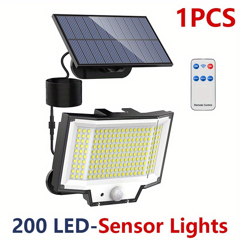Lampe Solaire Extérieur Jardin 200 Led 2000lm Ip65 Capteur 270° 3 Modes Éclairage Projecteur Luminaire Spot [classe Énergétique E]