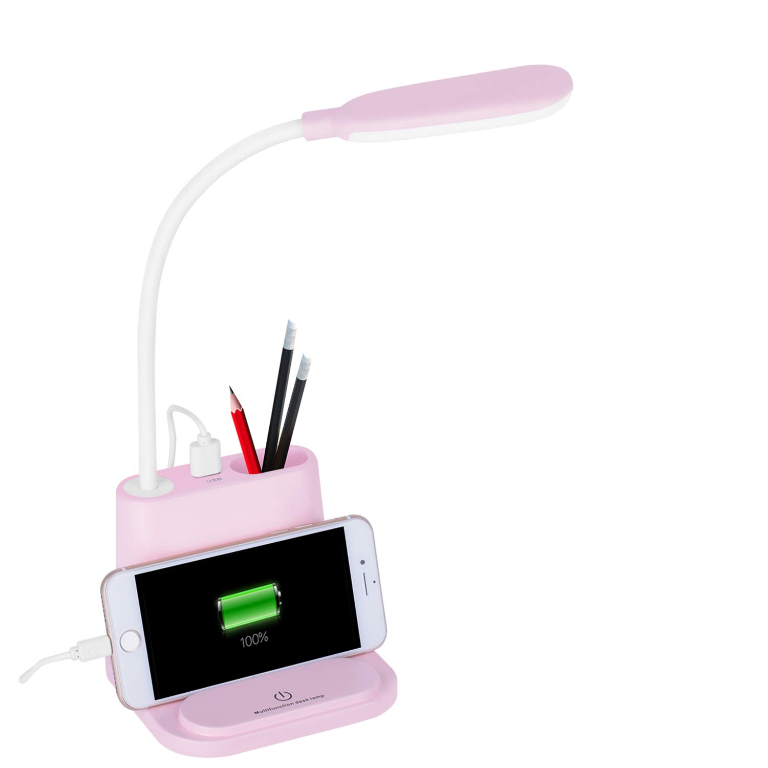 Lampe De Bureau Led Rechargeable Avec Port De Chargement Usb, Porte-stylo Et Support Pour Téléphone. Petite Lampe De Bureau Mignonne Pour Enfants, Maison, Bureau, Chambre D'Étudiant. Lampe De Chevet P