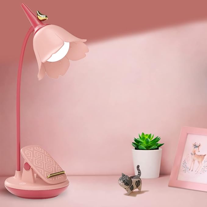 Lampe De Bureau Rose Avec Pince, Petite Lampe Led Rechargeable, Col De Cygne Ajustable, Intensité Réglable, Idéale Pour Chambre D'Enfant, Dortoir Ou Bureau.