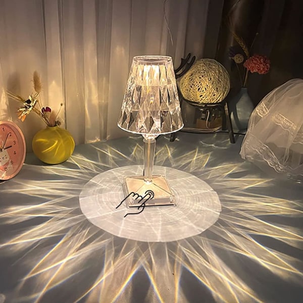 Lampe De Table En Cristal Avec Éclairage À Intensité Variable (3 Niveaux), Lampe Usb