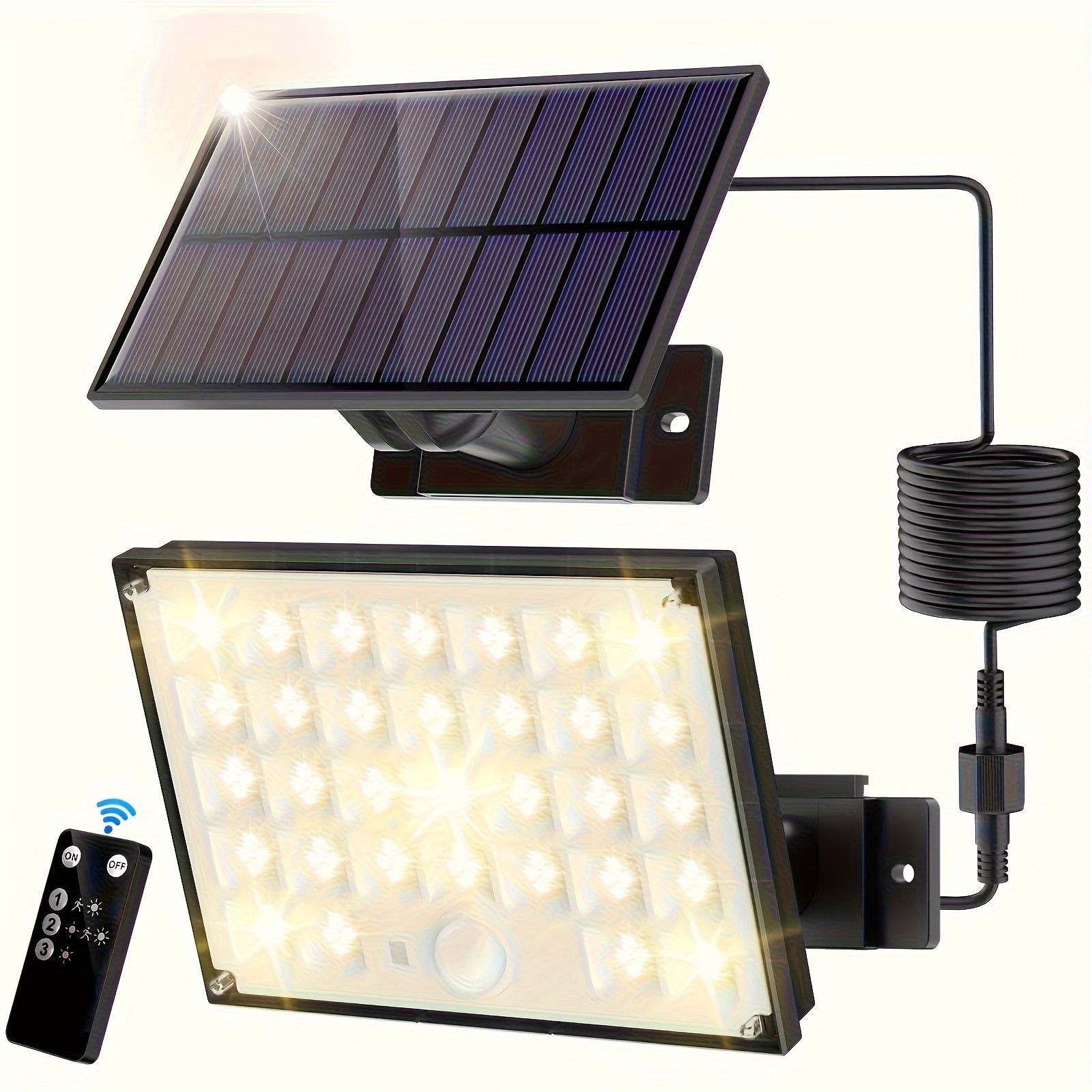 Lampe Solaire Extérieur 127 Led 3 Modes Avec Détecteur De Mouvement - Ip65 Eclairage Exterieur Avec Câble De 5m Pour Jardin, Garage