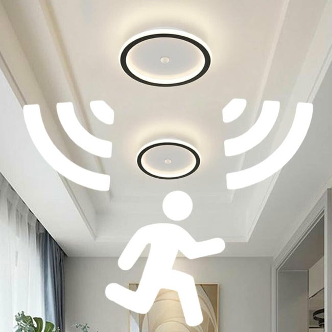 Plafonnier Led Moderne Avec Détecteur De Mouvement, Design Rond Ultra-fin, Led Blanc Chaud À Économie D'Énergie 20 W (noir, 1 Pièce) (sku Produit : 96813647 Sku Offre : Mkh25.7.22-26)