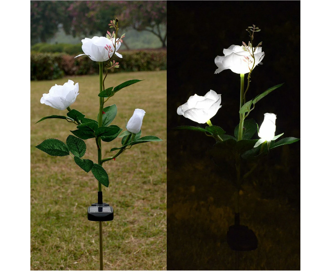 Lot De 2 Lampes Solaires D'Extérieur Pour Jardin, Étanches, Avec 3 Roses Blanches.