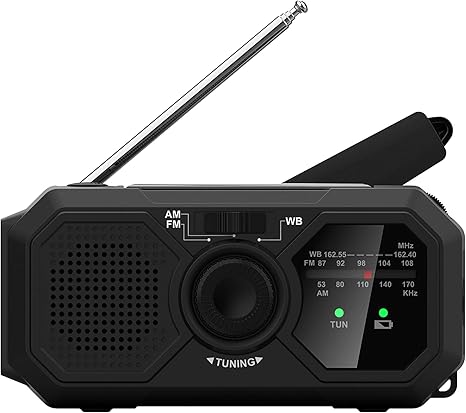 Radio D'Urgence V5 Solaire Et À Manivelle – Led, Noaa, Am/fm, Piles Rechargeables (noire)