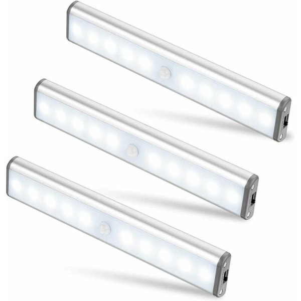 Lot De 3 Lampes Led Blanches Rechargeables À 10 Led, Lampe De Couloir, Lampe De Placard, Lampe De Secours, Veilleuse Pour Enfants