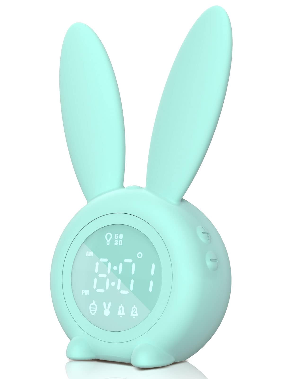 Réveil Enfant - Réveil Numérique, Éclairage D'Ambiance Réglable, Joli Motif Lapin, 5 Sonneries - Rechargeable, Idéal Pour Les Chambres