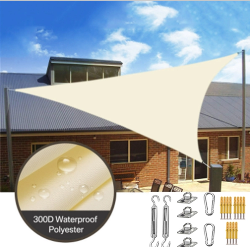 Vela De Sombra Triangular De Color Claro Resistente Al Agua, Vela De Jardín De 4x4x5,7 M, Toldo Protector Solar Anti-uv Con Accesorios