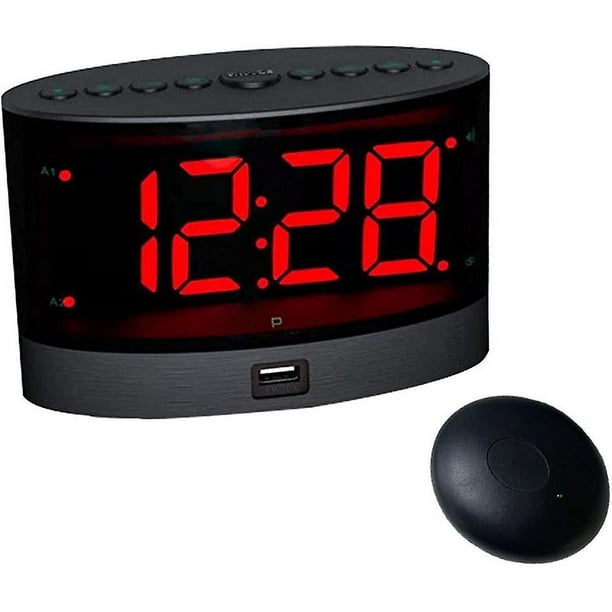 Réveil Puissant Avec Vibreur De Lit Sans Fil, Double Réveil Vibrant Pour Les Gros Dormeurs, Les Personnes Sourdes Et Malentendantes.