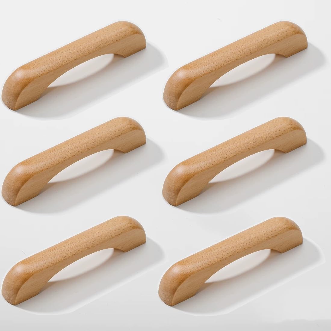 Lot De 6 Poignées De Tiroir En Bois Avec Vis, Poignées Arquées Pour Meubles De Cuisine Et Tiroirs, Diamètre 96 Mm.