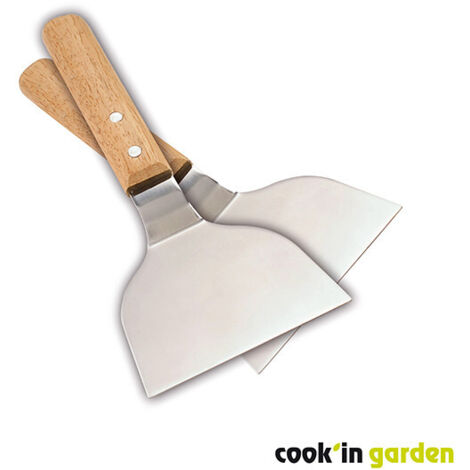 Cook'in Garden – Lot De 2 Spatules Pour Plancha – Inox Et Bois – Longueur 25 Cm – Pour Cuisson Viande Et Légumes Sur Plancha