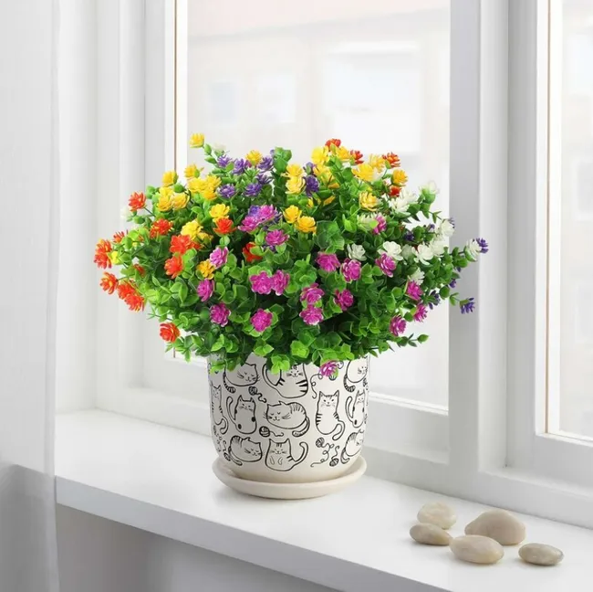 Lot De 15 Bouquets De Fleurs Artificielles Pour Extérieur Intérieur - Résistantes Aux Uv 5 Couleurs Plantes En Plastique Pour Maison