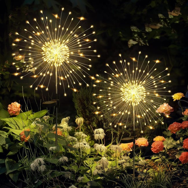 Lot De 2 Lampes Solaires D'Extérieur, Feux D'Artifice, 120 Led, Effet Étoile (blanc Chaud) (sku Produit : 96643822 Sku Offre : Mkh25.7.14-11)