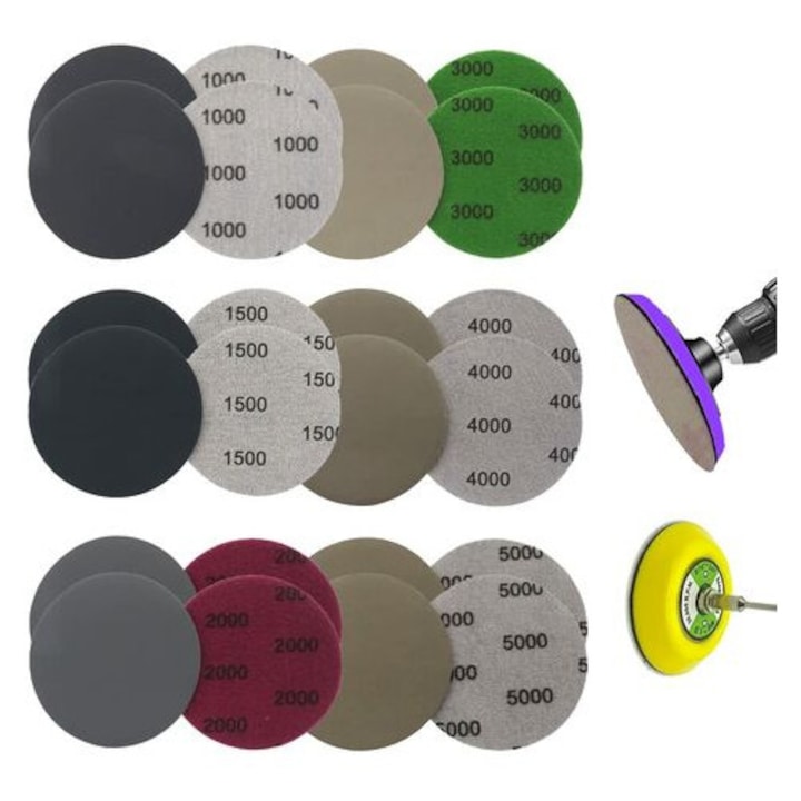 Ensemble De 24 Disques Abrasifs, 75 Mm, 6 Granulatii Diferite, Rezistente La Apa Si Uscat