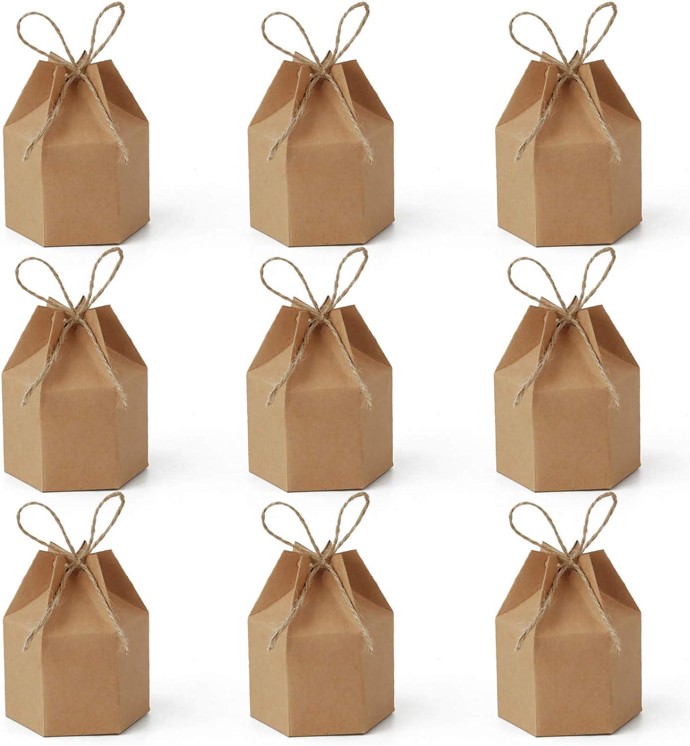 Lot De 50 Boîtes Cadeaux En Papier Kraft Hexagonales En Forme De Lanterne, Avec Ficelle, Pour Emballer Bonbons Et Chocolats, Idéales Pour Les Mariages, Les Fêtes Et Noël (marron).