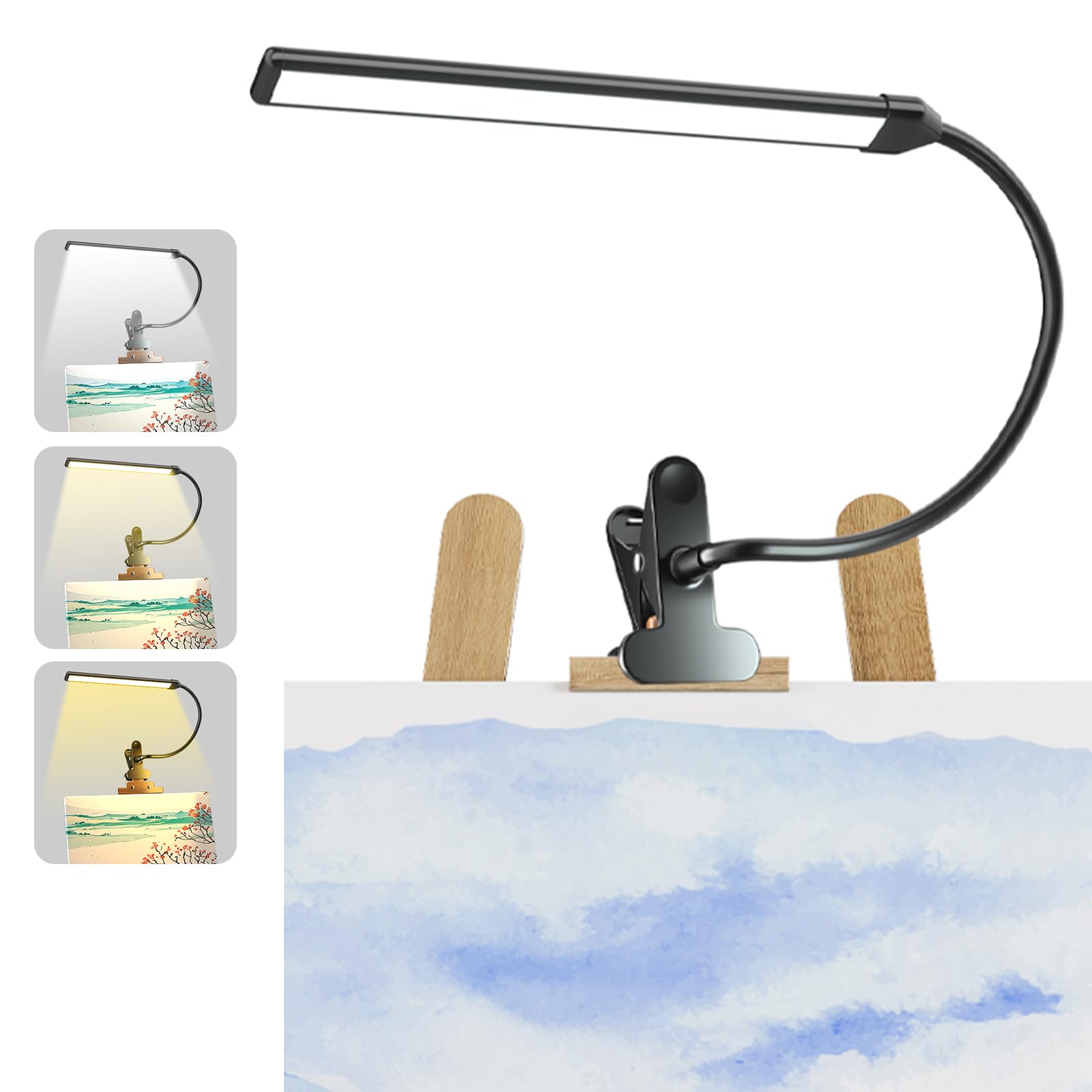 Lampe De Bureau À Pince Led,3 Couleurs & 10 Niveaux De Luminosité,bras Flexible,300lm,usb - Pour Lecture,dessin,peinture