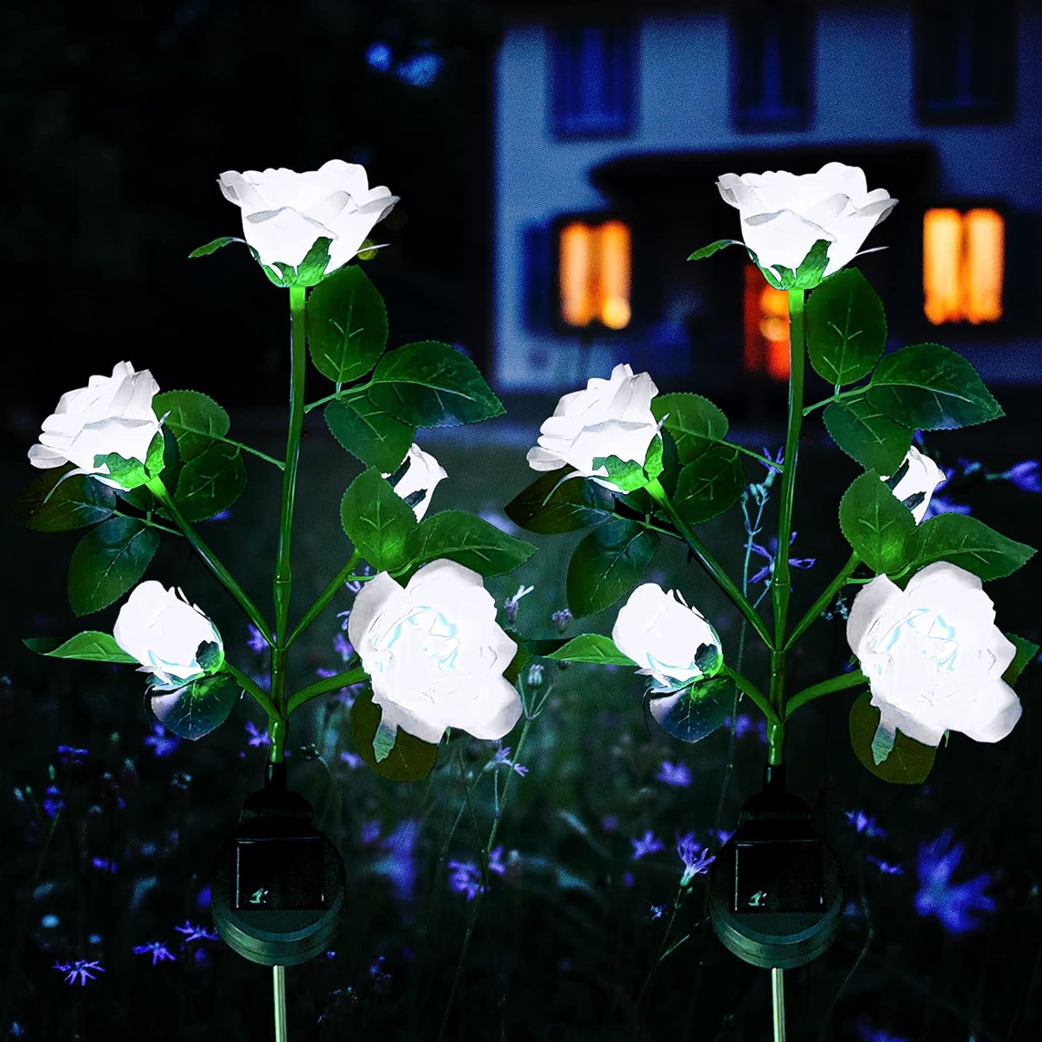 Lumière Solaire Extérieur Jardin, Lampes Led Rose Solaires Avec Plus Grande Fleur Et Large Panneau Solaire, Étanche Deco Jardin Exterieur Pour Jardin, Pelouse, Terrasse, Chemin (blanc 2 Pièces) [class