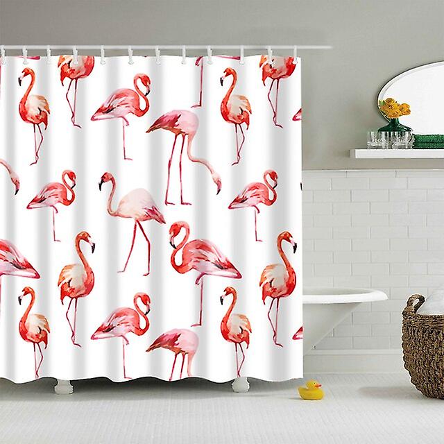 Waterproof Nordic Bathroom Cartoon Animal Flamingo Print Polyester Shower Curtain For Home Decor