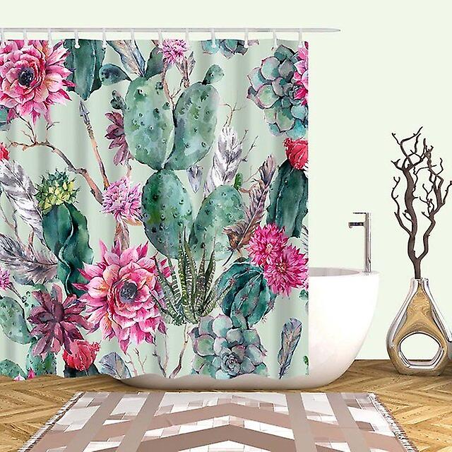 Rideau De Douche Tropical Cactus En Polyester, Rideau De Bain Imprimé Multi-tailles, Accessoires De Salle De Bain
