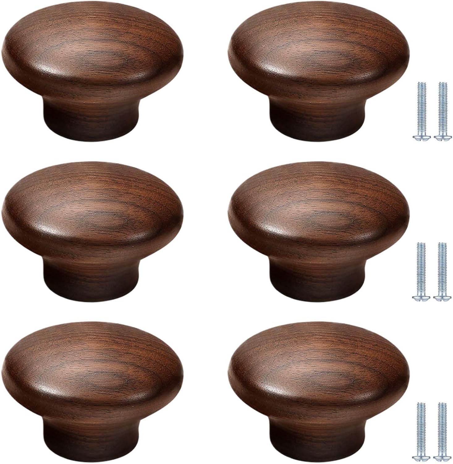 Poignée Cuisine 6 Pièces Bouton De Tiroir Rond En Bois 48mm Idéal Pour Une Chambre D'Enfant Une Cuisine Une Armoire Ou Une Penderie(noyer)