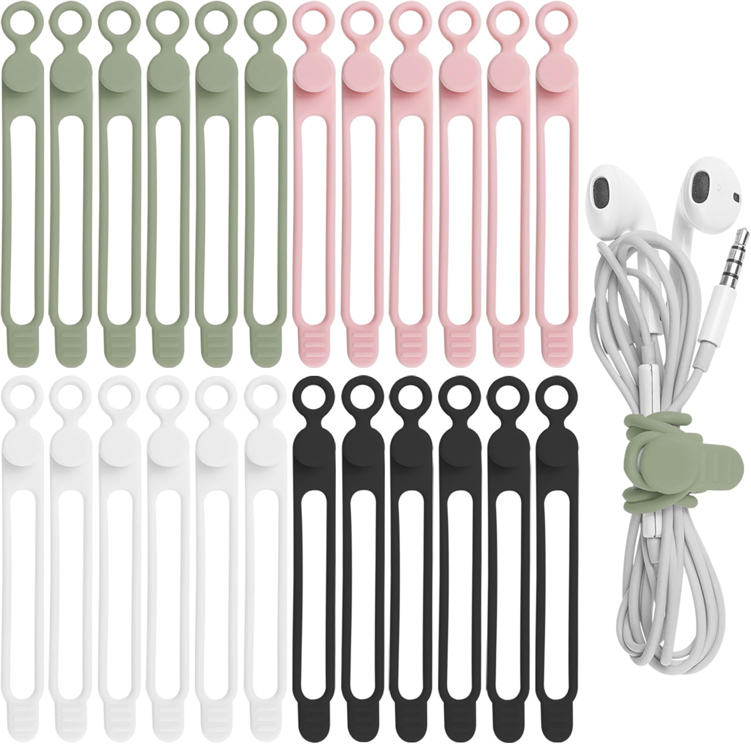 24 Stuks Siliconen Kabelbinders Snoerorganizer, Herbruikbare Kabelbinders Draadorganizer-kabelbinders - Siliconenbinders (4 Kleuren)