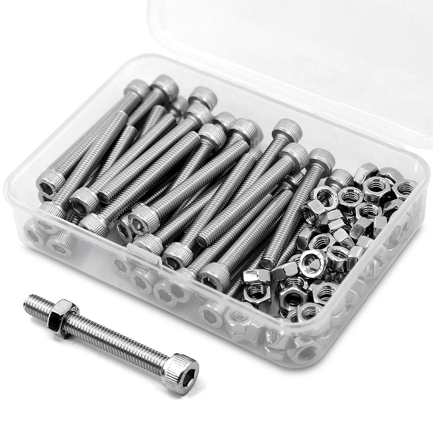 Vis À Tête Cylindrique À Six Pans Creux M5 X 50 Mm Et Écrous, Coffret De 40 Vis Cylindriques En Acier Inoxydable 304