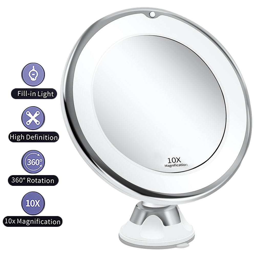 Miroir De Maquillage Lumineux Grossissant X10 Avec Rotation À 360°, Commande Tactile, Éclairage Led Lumière Du Jour Naturelle, Ventouse De Fixation Puissante, Idéal Pour La Maison, La Salle De Bain, L