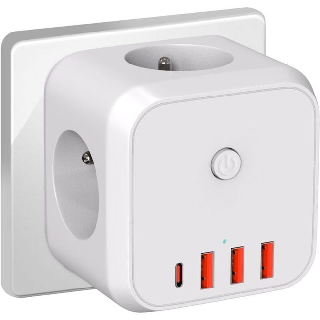 Multiprise Murale Cube, Prise De Charge Usb 7 En 1 Avec 3 Prises Secteur, Multiprise Commutée 4 000 W Pour Salon, Bureau Et Chambre (sku Produit : 97442546 Sku Offre : Mwj25.9.17-19)