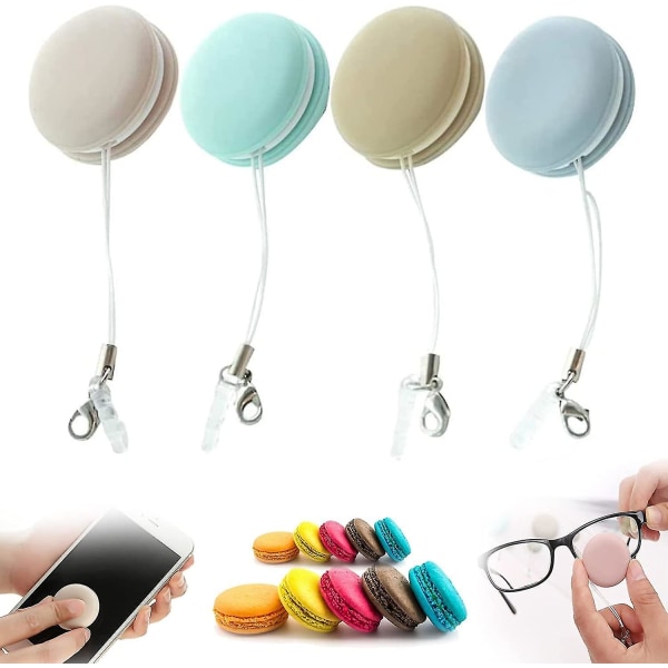 4st Mobil Nyckelring, Återanvändbar Macaron Form Mobiltelefon Screen Glas Cleaner