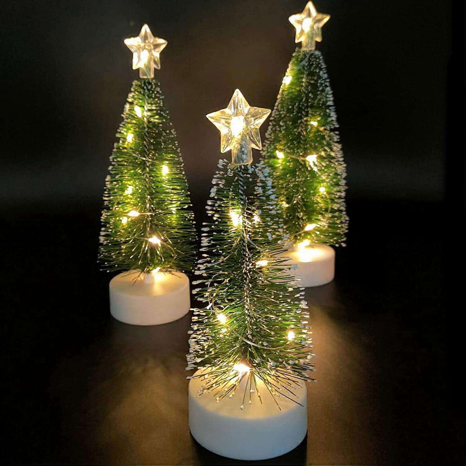 3pcs Tabletop Christmas Tree With Lights Mini Artificial Xmas Tree With Led Lights Christmas Party Decoration Miniature Table Ornaments,warm Light