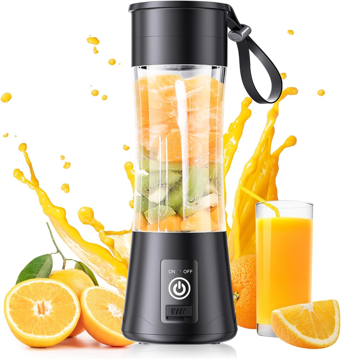 Blender Portable - Idéal Pour Les Smoothies Et Milkshakes - Bol Mélangeur Motorisé - Mini Centrifugeuse À Jus - Blender En Pichet - Idéal Pour Les Pique-niques, Le Sport, La Maison Et Le Bureau - Noir