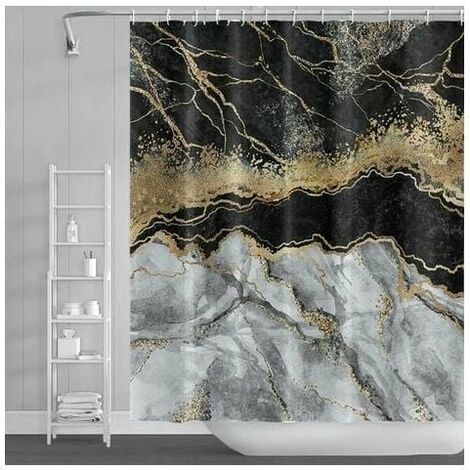 Piece Shower Curtain Glittering Gold Powder Waterproof Polyester Fabric Bathroom Curtain 180x180cm With Hooks