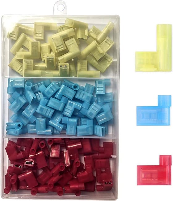 Lot De 100 Cosses Femelles À Déconnexion Rapide, En Nylon Entièrement Isolé, À Angle De 90°, De Type F, Pour Câbles De 12-10 Awg Et 22-14 Awg.