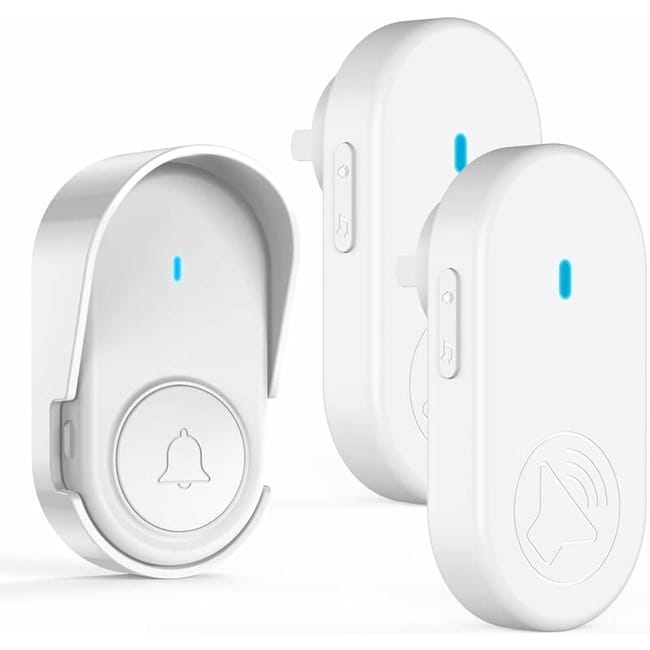 Sonnette Sans Fil Avec 2 Récepteurs Enfichables Ip65 Étanche Jusqu'à 1050 Pieds/320 M Réglage Du Volume Sur 5 Ebenex Blanc