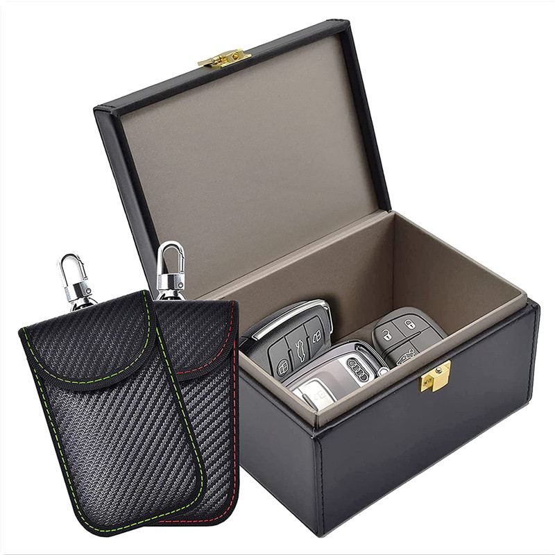 Boîte Antivol Anti Rfid & Lot De 2 Signal Blocage Faraday Pochette Sac, Pour Entrée Sans Clés De Voiture (3 Pièces, Marron, Clé, Voiture(s))