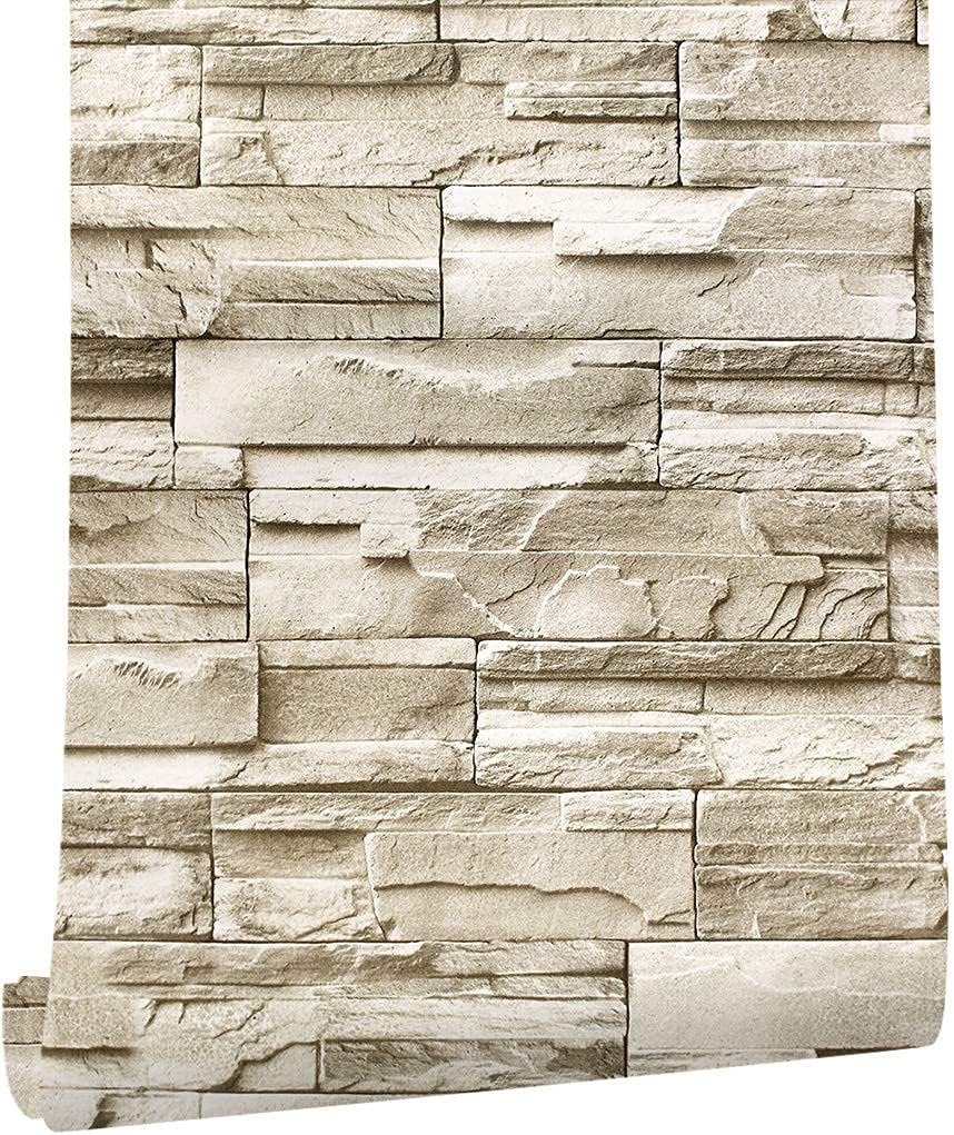 Papier Peint Auto-adhésif Effet Brique 44cmx600cm Pierre Feuilles Autocollant Amovible Décoratif Pvc Vinyle Film Imperméable Pour Mur