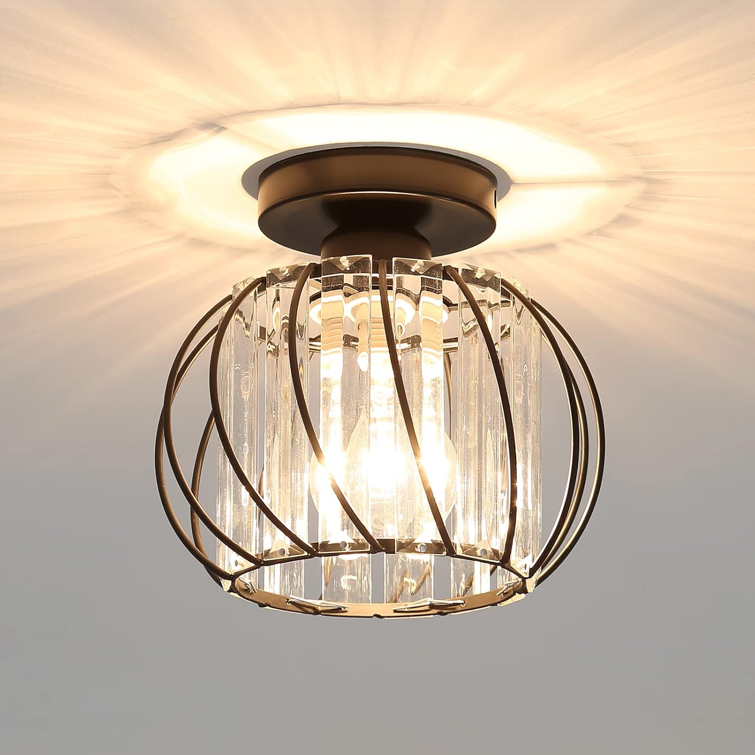 Plafonnier Moderne En Cristal Avec Douille E27 Et Led, Mini Lustre En Cristal Pour Cuisine, Salle À Manger, Chambre, Couloir Et Entrée (noir)