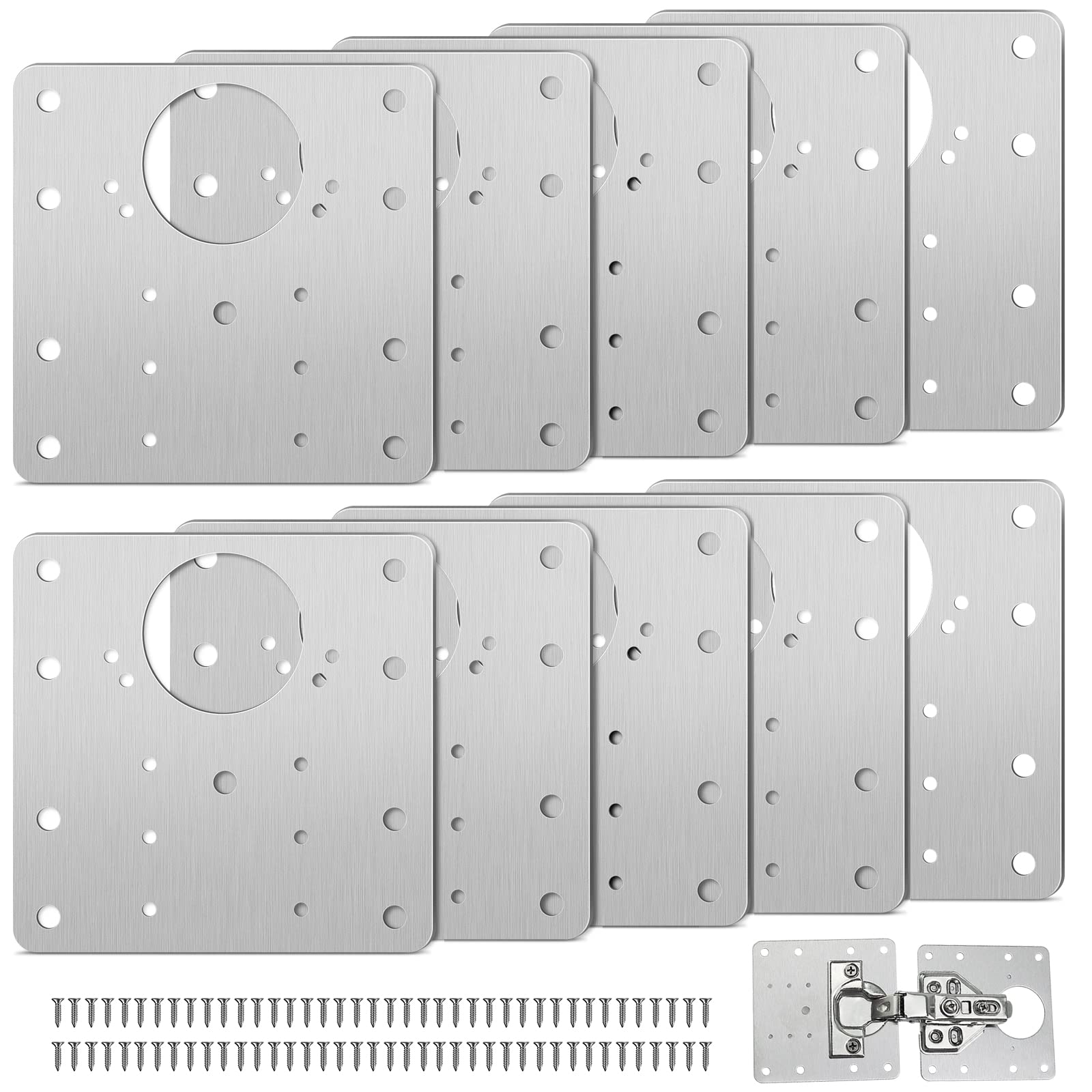 Plaque De Réparation De Charnière D'Armoire Avec Trou, 10 Pièces Supports De Réparation Plaques Installation Facile Avec 60 Vis, Kit De Réparation De Charnière Pour Bois, Meubles, Étagères