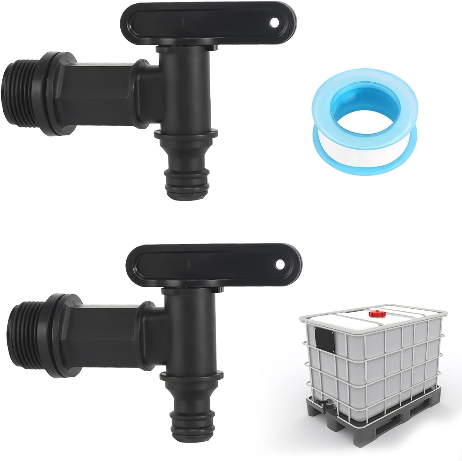 Robinet De Réservoir En Plastique, Ensemble De 2 Robinets Pour Réservoir De Récupération D'Eau De Pluie Avec Ruban Ptfe, Robinet De Vidange Ibc 3/4 Pouce, Robinet De Remplacement Pour Réservoir En Pla