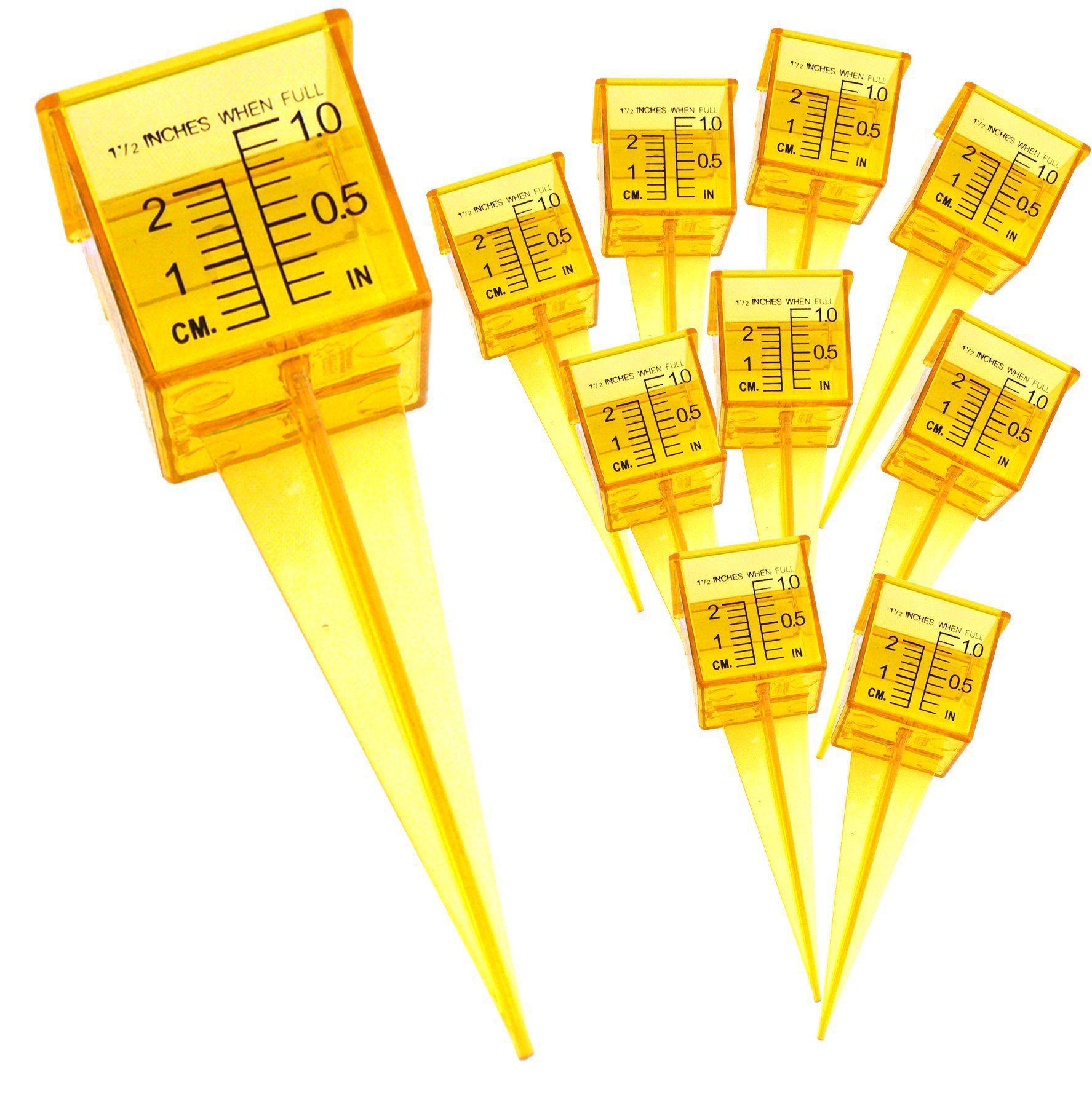 Pluviomètre De 1,5 Pouce Pour Arroseur À Débit Variable, Large Ouverture, Jaune Vif, Outil De Mesure D'Eau Extérieur (10 Pièces)