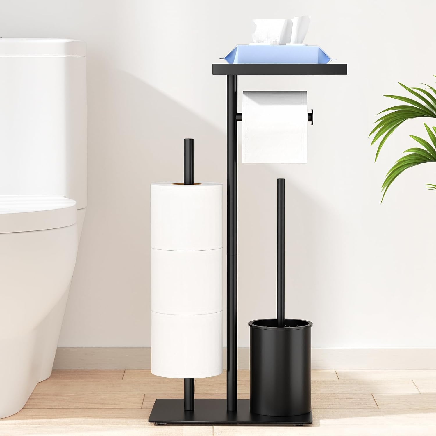 Porte Papier Toilette Avec Brosse Wc, Porte Rouleau Papier Toilette Debout En Acier Inoxydable, Brosse Wc Et Dérouleur Papier Aucun Perçage Requis